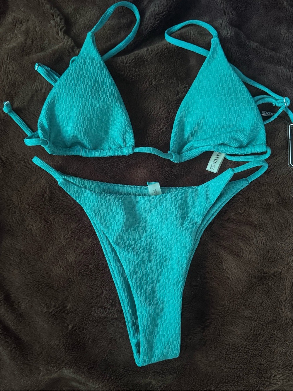 NWT Zaful Turquoise Textured Triangle Bikini Set - Small
